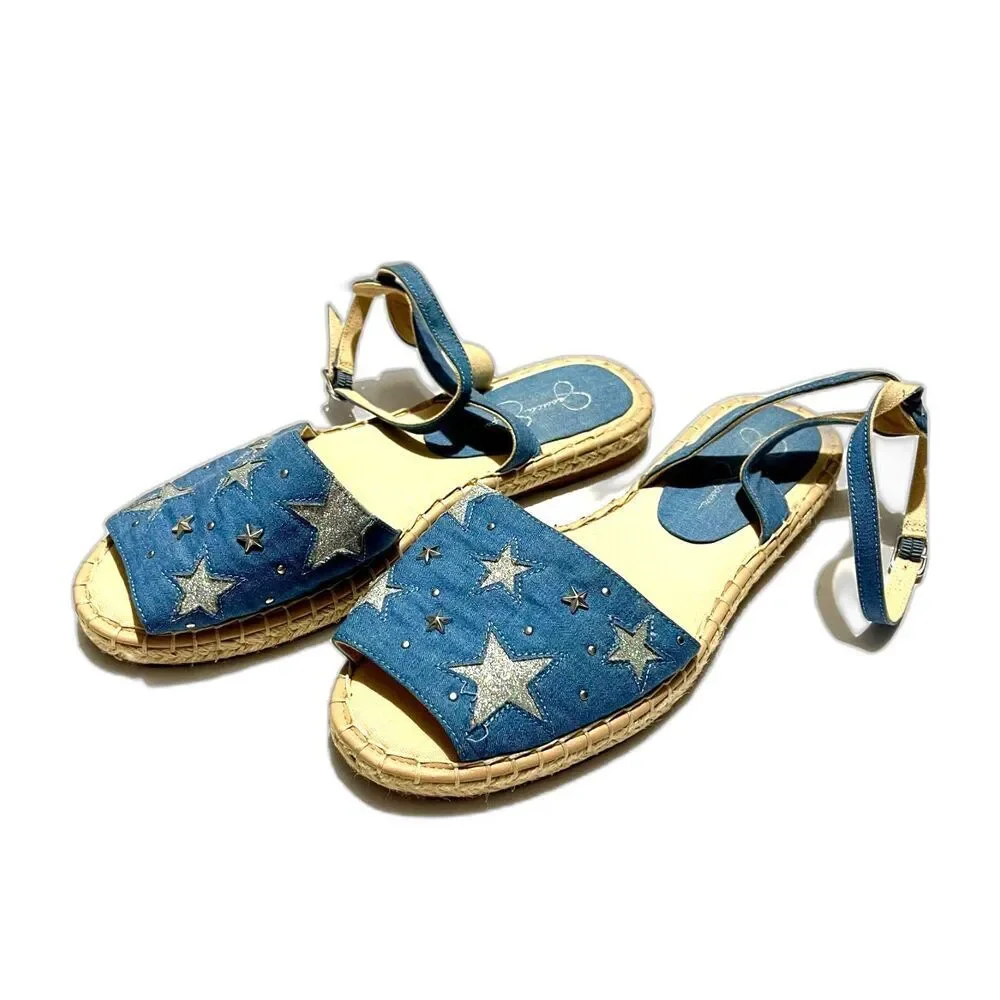 Jessica Simpson Espadrilles flat denim silver stars summer casual women's 9M